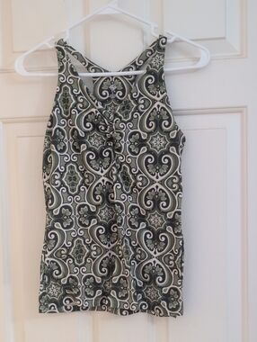 Prana Olive and Cream Scrunch-Front Pattern Tank